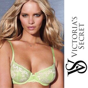 Victoria’s Secret | Lime Green Lace Trimmed Unlined Demi | Size 32D